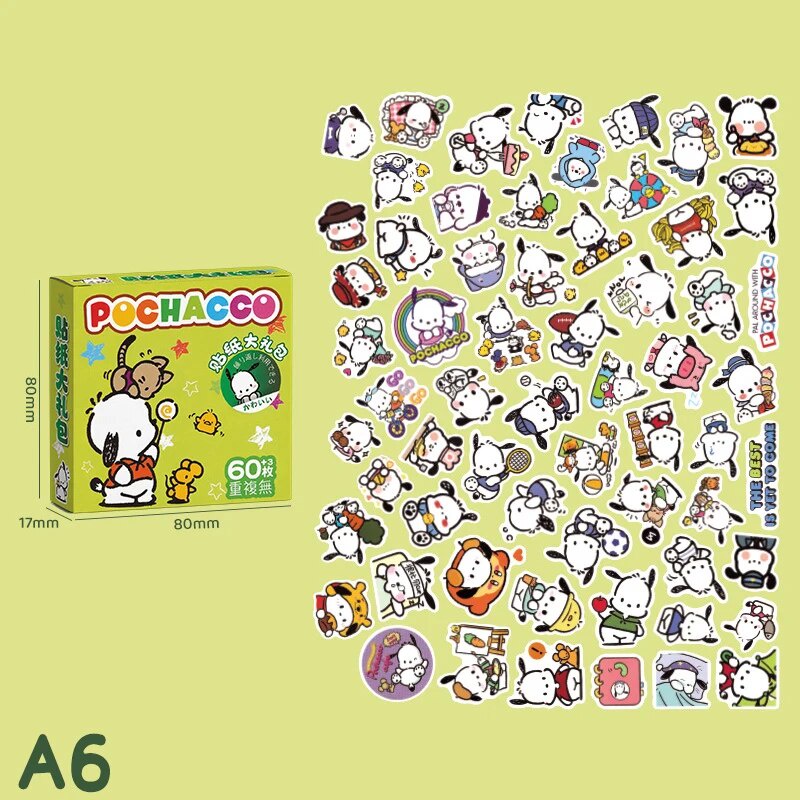 SANRIO Set 60 Nhãn Dán Trang Trí Sổ Tay Hình kuromi / Hello Kitty Dễ Thương