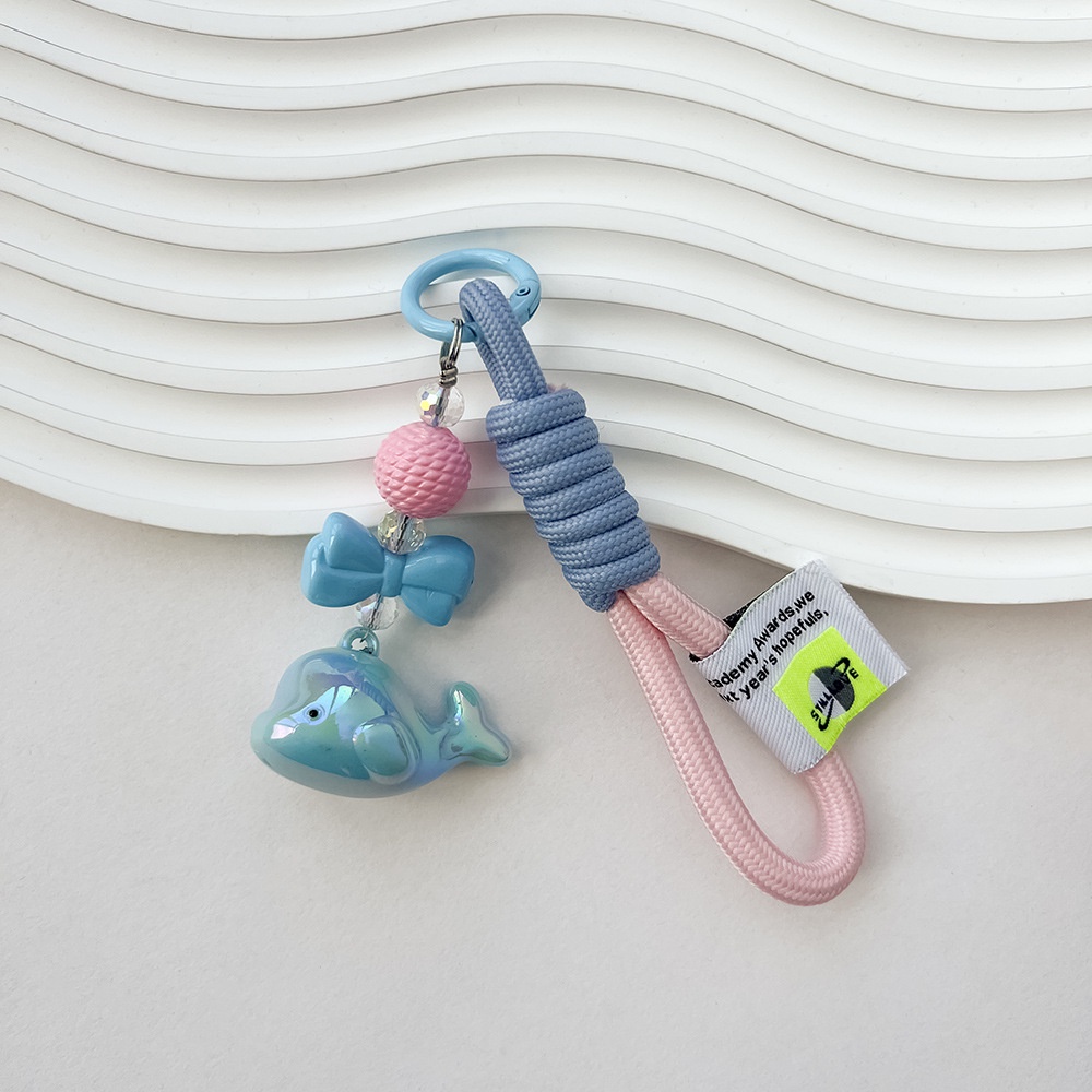 Móc Khóa Dây Vải Bện Mặt acrylic Màu Trơn Hình Cá Heo Nhiều Màu Dễ Thương