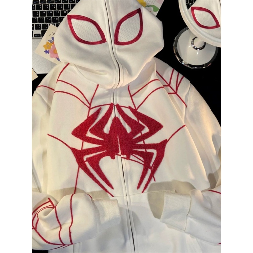 Áo Khoác cardigan Kiểu Dây Kéo Thêu Hình Nhện Phong Cách Cổ Điển Thời Trang Xuân Thu Hàng Mới Dành Cho Cặp Đôi