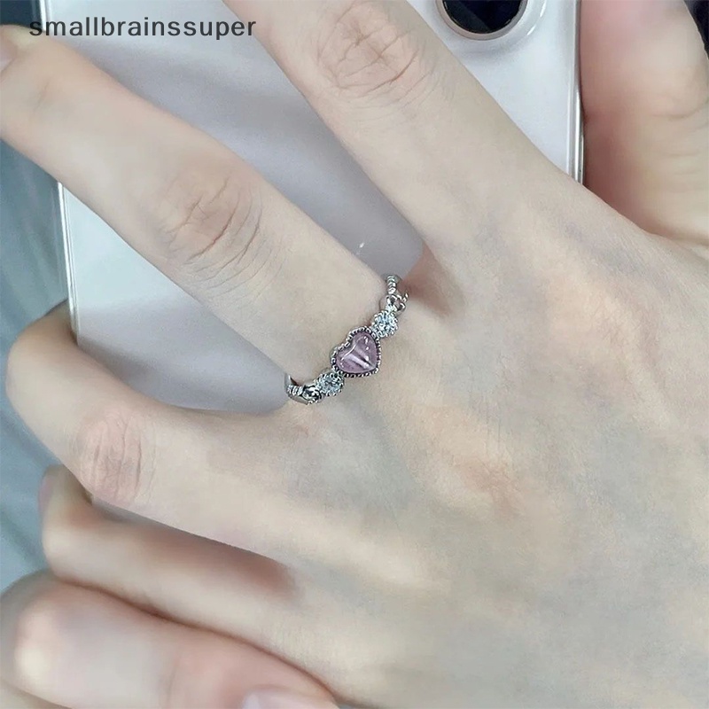 Smallbrainssuper Nhẫn Mạ Bạc Hình Trái Tim Đá opal Hồng Phong Cách punk vintage Dễ Thương Sáng Tạo Quyến Rũ Dành Cho Nữ sbs