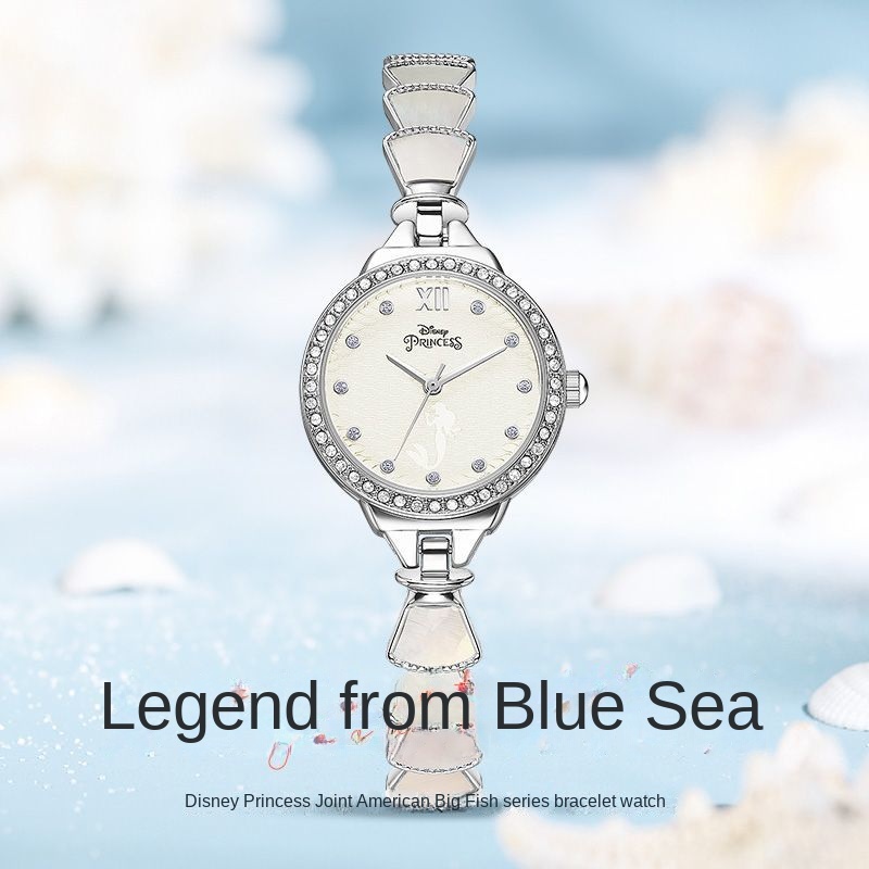 Đồng Hồ Thạch Anh Nàng Tiên Cá disney Dây Xích Tinh Tế Thanh Lịch Cho Nữ