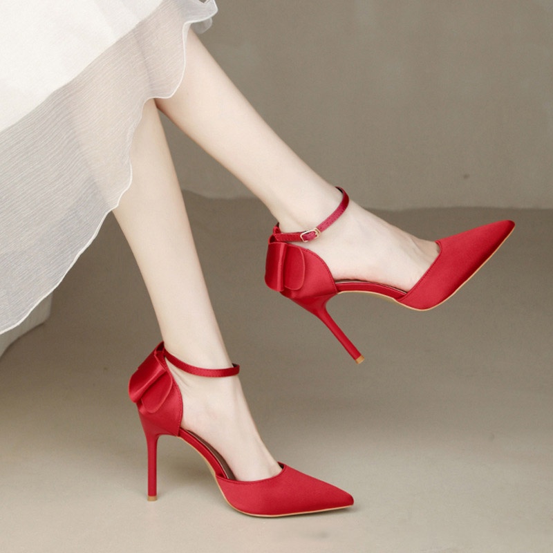 Hong Kong Premium shoes❥  Giày cao gót sandal quai ngang mũi nhọn phong cách Hàn Quốc mới thời trang ngọt ngào