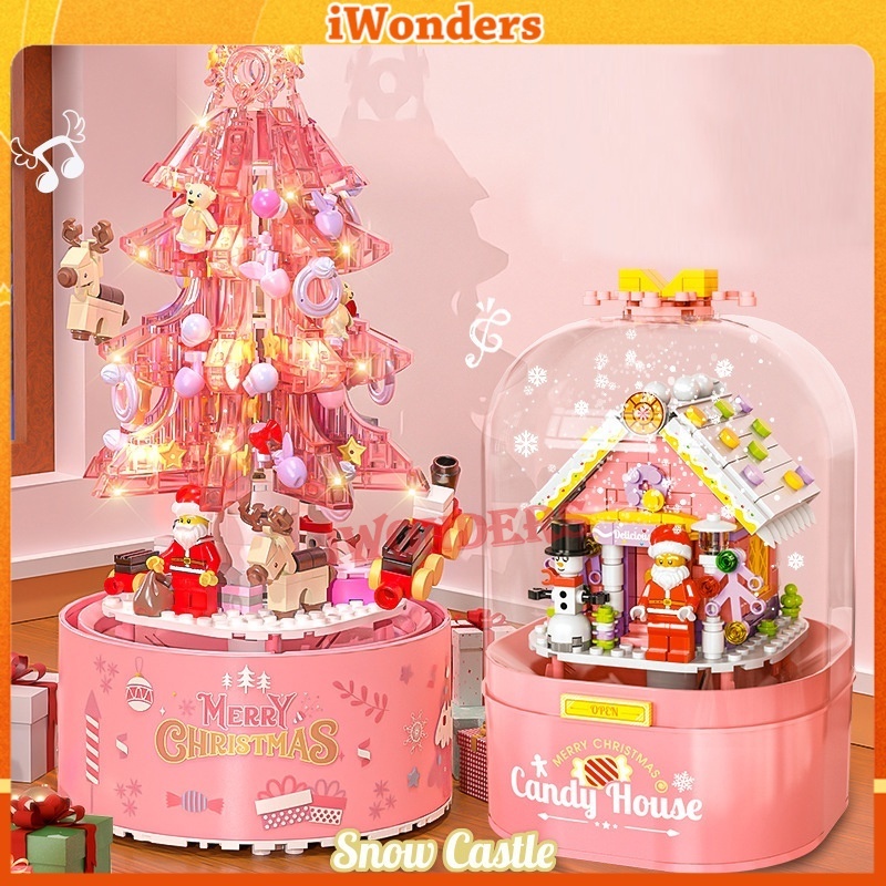 Christmas train Khối Đồ Chơi Lắp Ráp Cây Thông Giáng Sinh Pha Lê Có Nhạc Xoay Được Dành Cho Trẻ EmHoliday Gifts