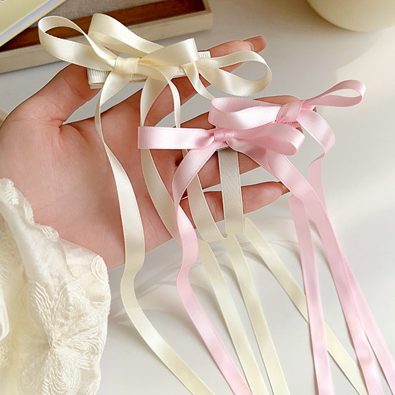 Set 2 Kẹp Tóc Nơ Ruy Băng Dài Màu Kẹo Dễ Thương