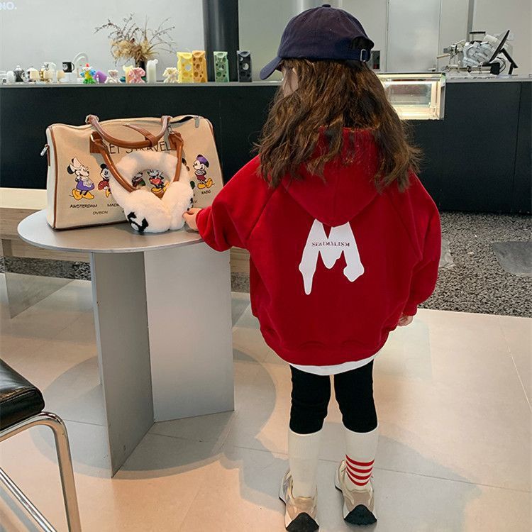 Cuhk Tong Áo Hoodie Bằng Vải Lông Màu Đỏ Cỡ Lớn Hợp Thời Trang Dành Cho Bé Gái
