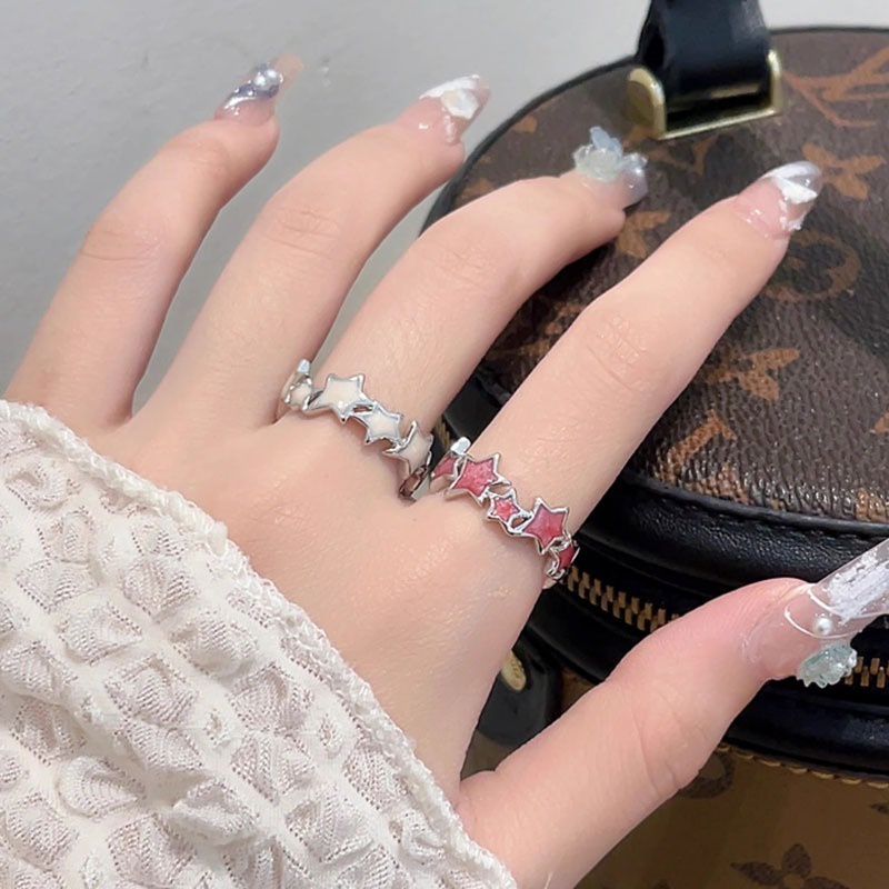 Nhẫn Hở Hình Ngôi Sao Năm Cánh y2k Màu Hồng Ngọt Ngào Có Thể Điều Chỉnh Cho Cặp Đôi