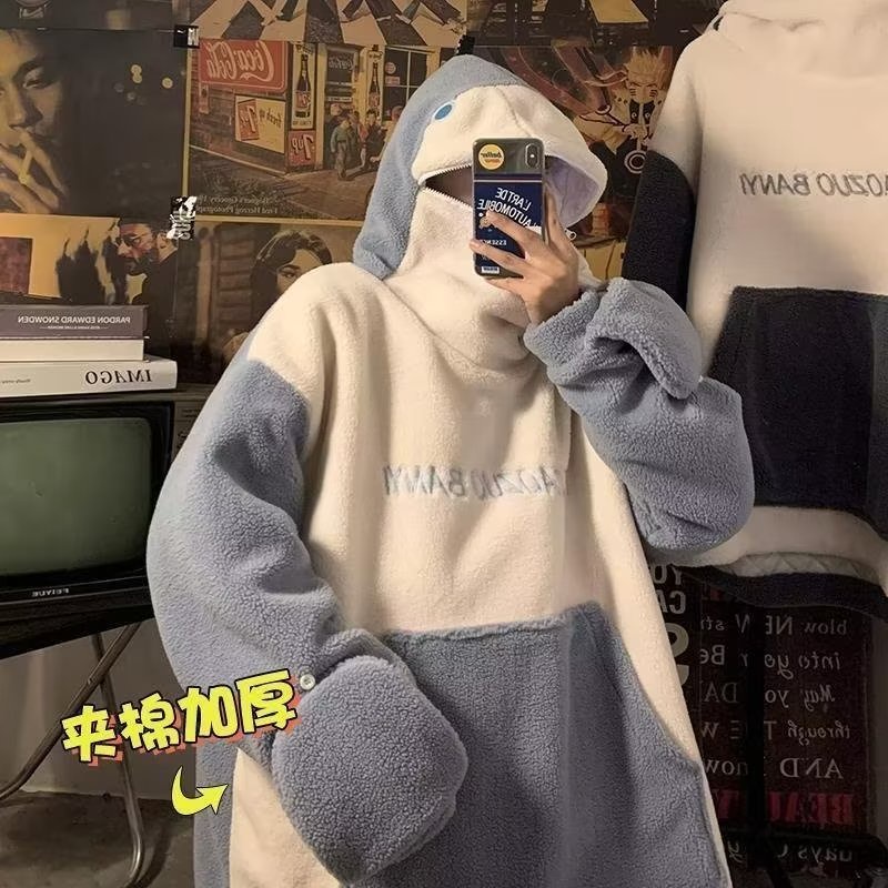 Áo Khoác Nam Dáng Rộng In Hình Cá Mập Phong Cách retro Áo Khoác Hoodie Dáng Rộng Kiểu Hình Ếch Dễ Thương Phong Cách Harajuku Thời Trang Cho Nam Nữ