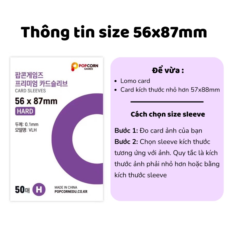 Sleeve Popcorn Pack 50 sleeves bọc card siêu dày bảo vệ card album lomo card Sleeve Hard