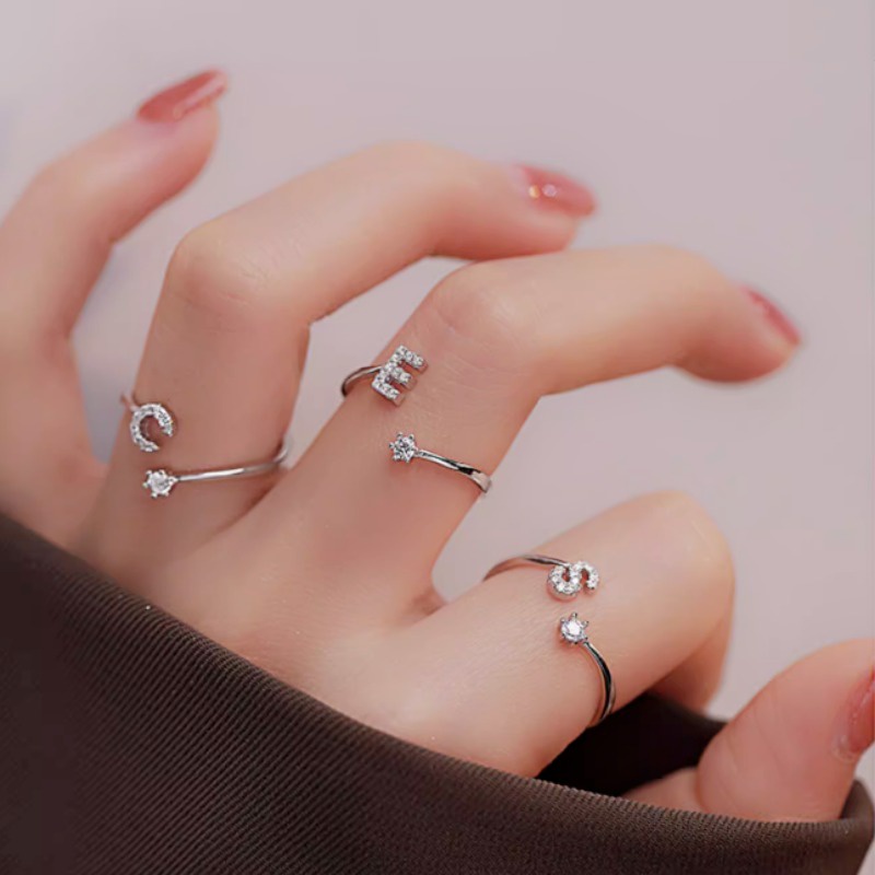 Papaozhu Nhẫn Cưới Bạc 925 26 Chữ Cái Đính Pha Lê Không Gây Dị Ứng Cho Nữ