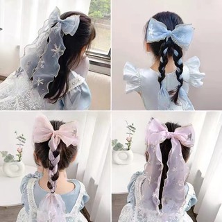 Băng đô cài tóc đính nơ vải lưới băng dành cho bé gái