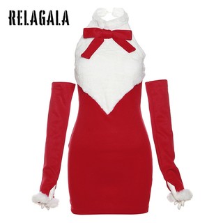 RelaGala Nữ Mới Màu Trơn Ôm Cao Cấp Thời Trang Cổ Gợi Cảm Dây Đầm