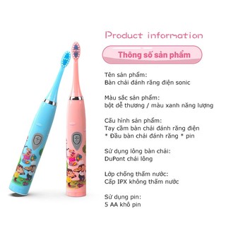 Bàn Chải Điện Cho Bé Dùng Pin Tiện Dụng Chống Nước Tặng 3 Đầu Chải Hàng Xịn - Ipermercato