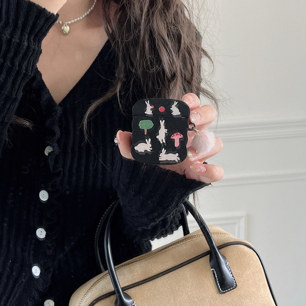 Vỏ Bảo Vệ Hộp Sạc Tai Nghe bluetooth airpods 1 / 2 / pro / 3 pro2 Bằng Da Hình Thỏ Và Nấm Dễ Thương