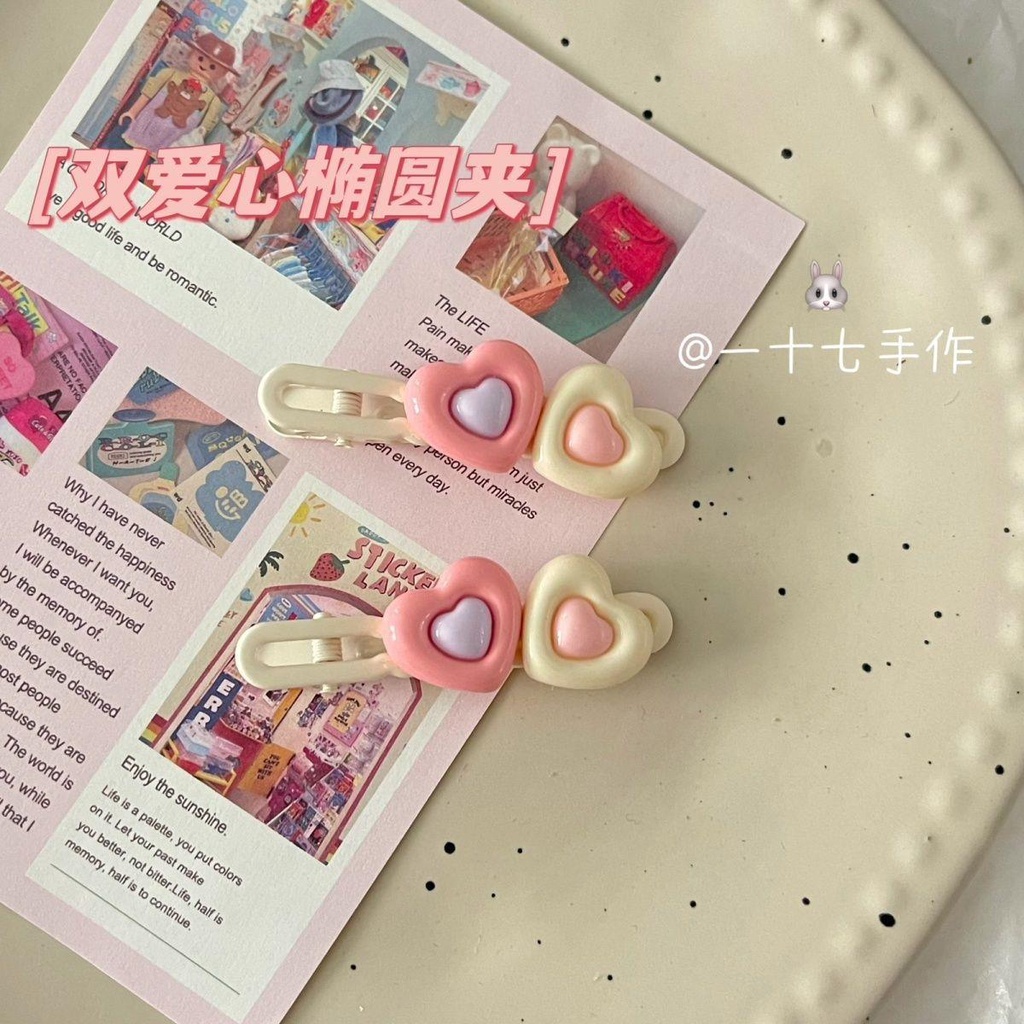 Kẹp Tóc Màu Kem dopamine 2023 Họa Tiết Trái Tim Dễ Thương Cho Nữ