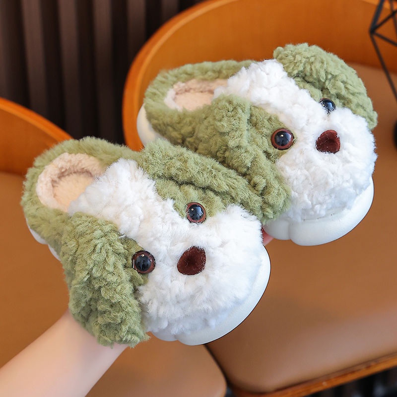 Dép Bông cotton Lót Lông Cừu Đế Dày Giữ Ấm Họa Tiết Chú Cún Dễ Thương Thời Trang 2023 Cho Bé Trai Và Bé Gái