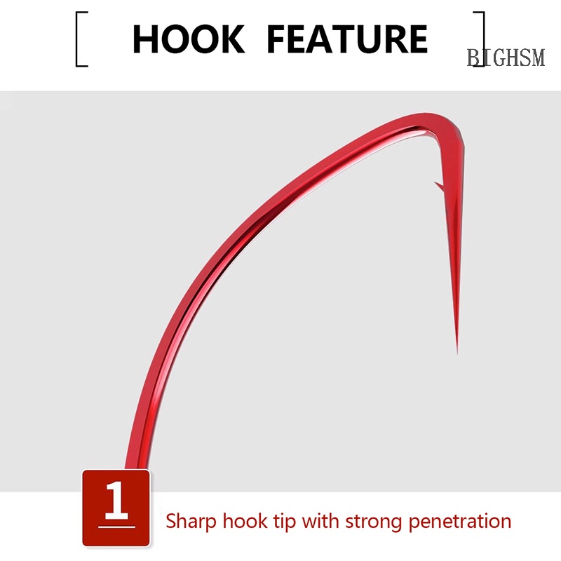 Bighsm Set 10 Lưỡi Câu Cá Bằng Thép carbon Màu Đỏ Sọc Trắng skk