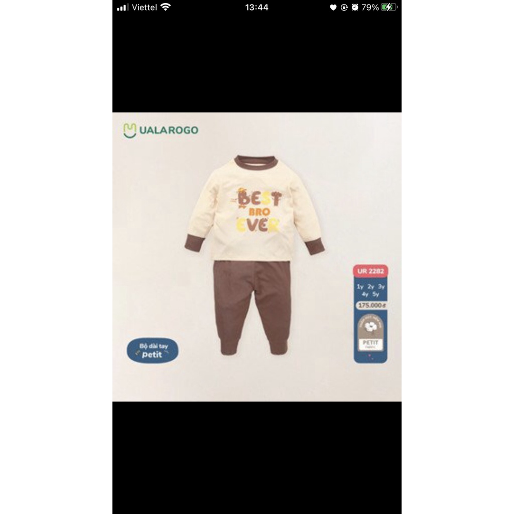 Bộ peptit uala mềm mại thu đông dành    cho bé trai bé gái