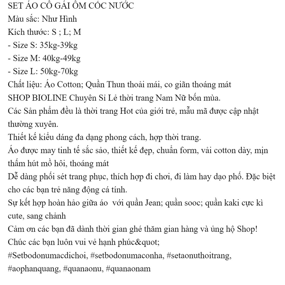 QUẦN ÁO NỮ, SET ÁO CÔ GÁI ÔM CỐC NƯỚC KÈM QUẦN KẺ XANH-DVGIT