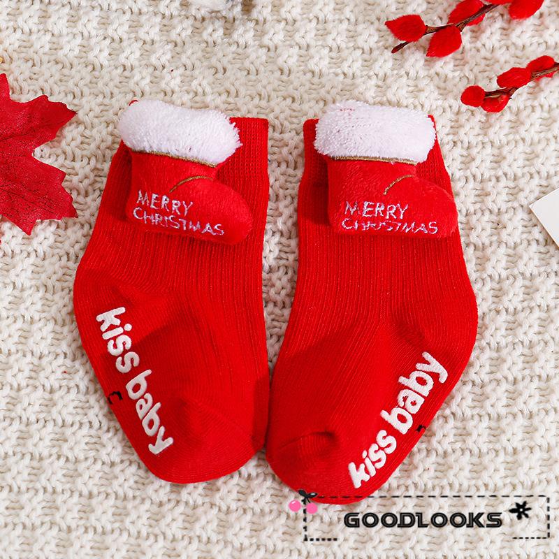 Gd Đôi Vớ cotton Giáng Sinh Ấm Áp Dễ Thương Có Kẹp Giữ Cho Bé Trai Bé Gái Sơ Sinh