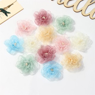 1 Trâm Cài Tóc Hoa Vải chiffon 7.5cm Cho Cô Dâu
