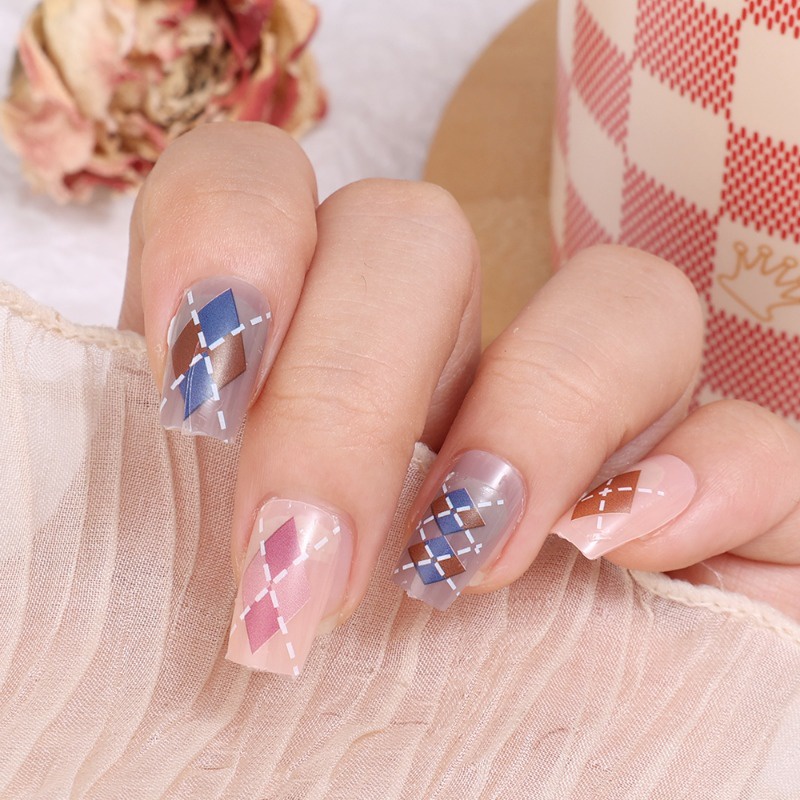 Miếng Dán Móng Tay Họa Tiết Hình Học 3d Phong Cách Tối Giản Thanh Lịch / Miếng Dán Móng Tay Hình Thoi Dập Nổi Mùa Thu Đông