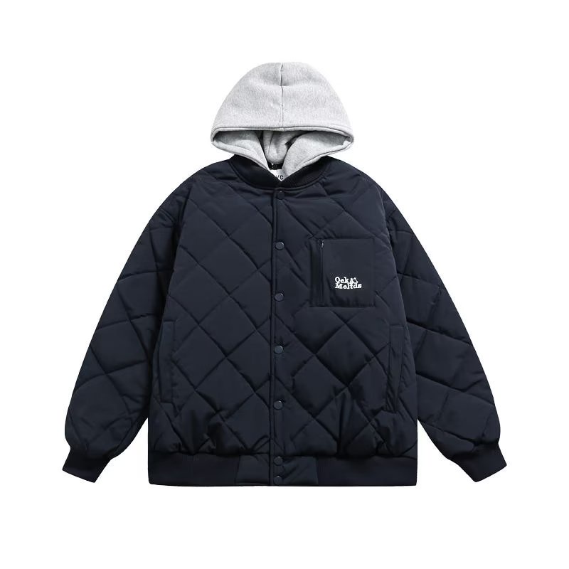 Kyushuad Áo Khoác Phao Đệm cotton Dáng Rộng Có Mũ Trùm Tháo Rời Được Cho Nam