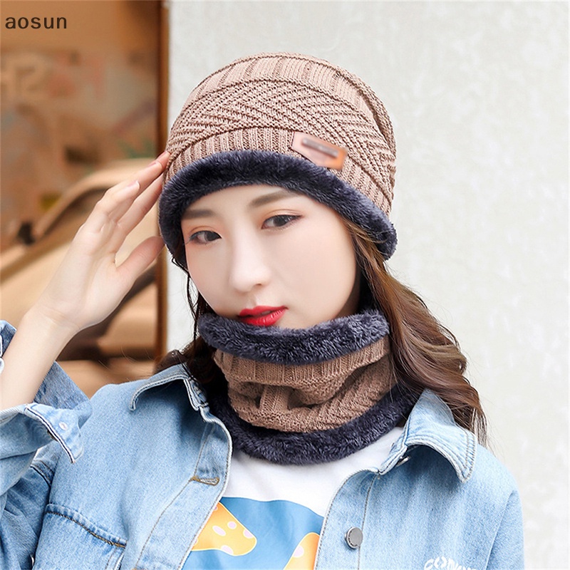Aosun Mũ beanie Kèm Khăn Choàng Cổ Giữ Ấm Mùa Đông Cho Nam Và Nữ