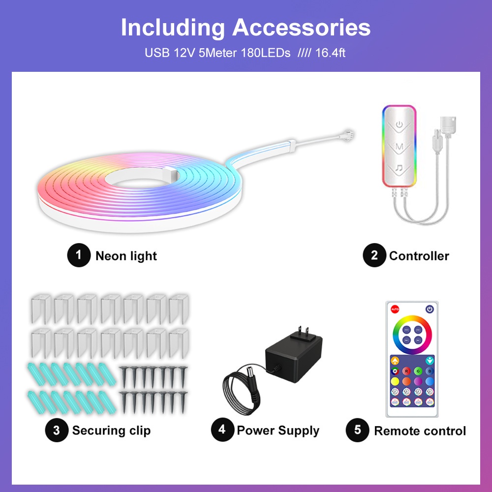 Dây Đèn neon neon 5M 12v Kèm Điều Khiển app rgb tv Trang Trí Phòng Khách / Phòng Ngủ