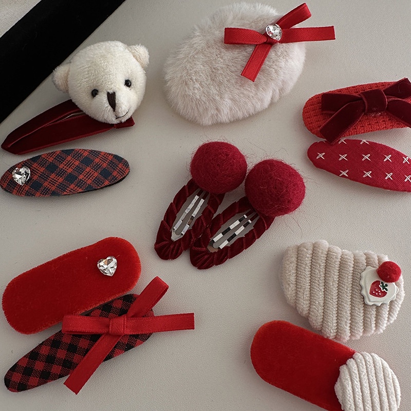 Kẹp Tóc Nơ Màu Đỏ Mừng Năm Mới Đáng Yêu