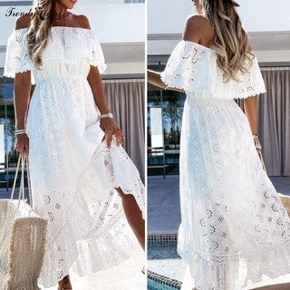 Bandeau Đầm maxi Lưng Cao Phối Ren Hở Vai Quyến Rũ Dành Cho Nữ
