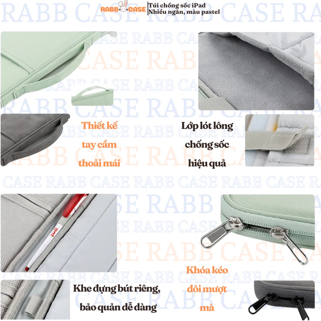 Túi đựng ipad, máy tính bảng, Macbook, Laptop dưới 13 inch, nhiều ngăn, chống sốc, chấm thấm nước