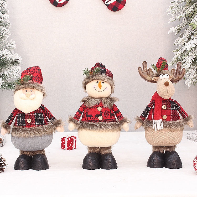 Búp Bê Vải Caro Đỏ Hình Ông Già Noel Tuần Lộc / Nai Sừng Tấm Trang Trí Giáng Sinh