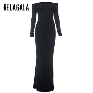 RelaGala Nữ Mới Thường Ngày Màu Trơn Gợi Cảm Cao Chia Rỗng Thời Trang Dài Tay