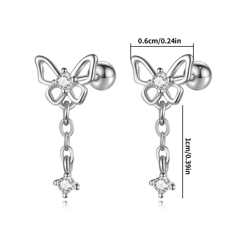 Bông Tai Mạ Bạc Dáng Dài Hình Bướm Đính Pha Lê Thời Trang Cho Nữ YR