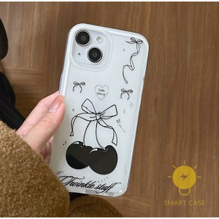 Case For iPhone 11 Pro Max [INS Cherry Bowknot] Phone Case For iPhone 15 Pro Max 14 Pro Max 13 12 11 Aesthetic Ins Newest Fashion Korean Style Retro Classic Cute Cartoon Couple Shockproof Protective TPU Cover Shell