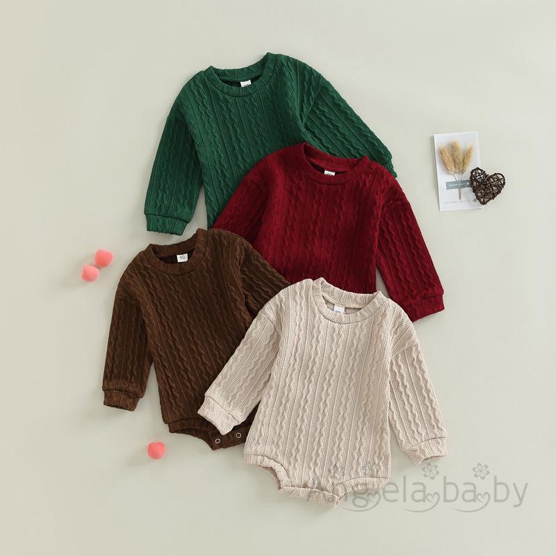 Áo liền quần một mảnh dệt kim cổ tròn màu trơn Hian-Baby