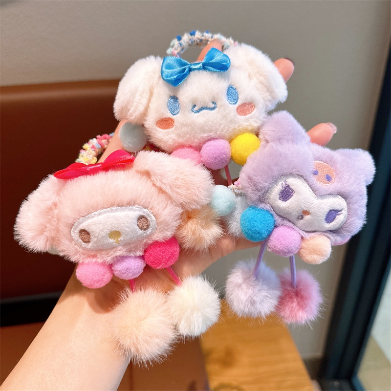 Kuromi Dây Cột Tóc Cao Su Đính Búp Bê sanrio Bằng Len Dễ Thương Cho Bé Gái