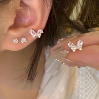  Set 4 Khuyên Tai Hình Trái Tim   Bướm Đính Đá Pha Lê Thanh Lịch Không Gây Dị Ứng Cho Nữ 