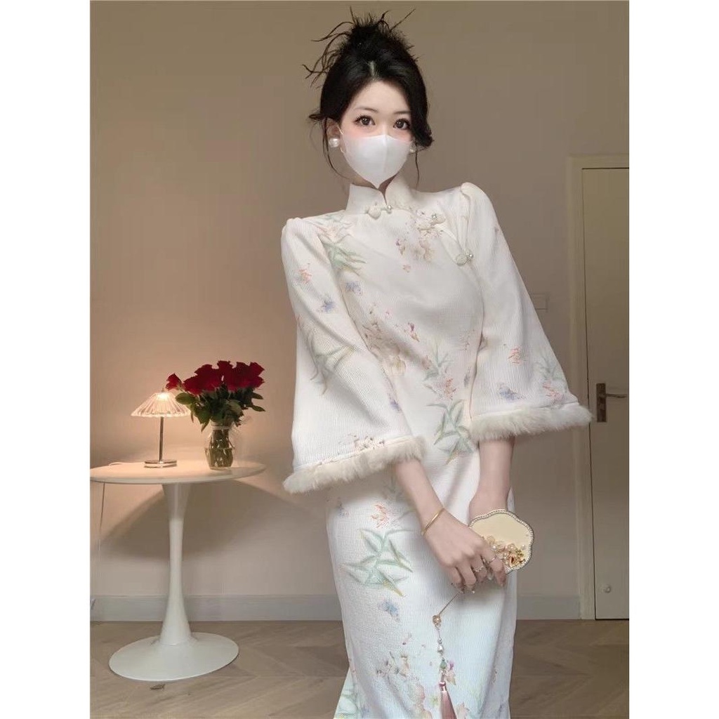 Đầm Sườn Xám Cách Tân Dáng Dài Phong Cách Trung Hoa Thời Trang Thu Đông Hàng Mới 20