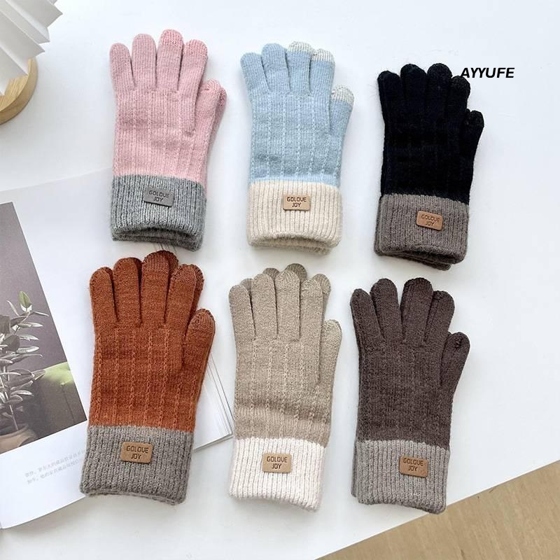 Găng Tay Len cashmere Dệt Kim Dày Dặn Giữ Ấm Mùa Đông Có Thể Chạm Màn Hình Cảm Ứng