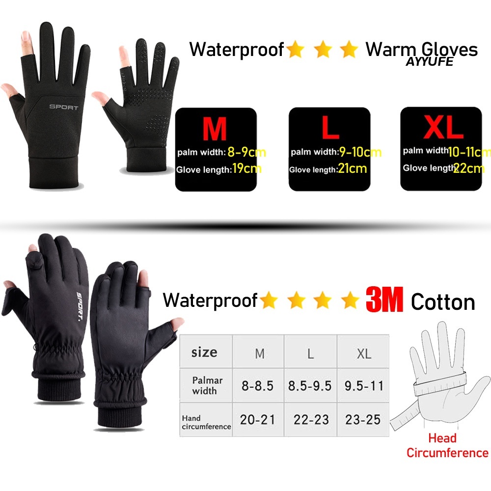 Ayyufe Găng Tay cotton 3m Giữ Ấm Mùa Đông Chống Thấm Nước Chống Gió Có Thể Chạm Màn Hình Cảm Ứng Dùng Khi Lái Xe Mô Tô