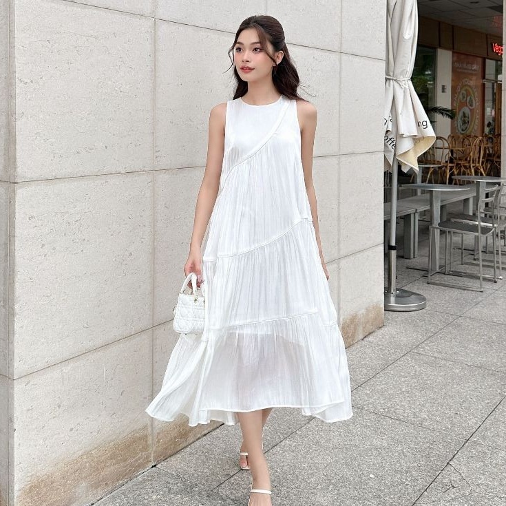 JOVEN Đầm Dài 3 Tầng Chéo Chất Organza Trẻ Trung Sang Trọng