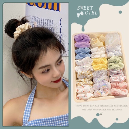 Set 8 Dây Cột Tóc Co Giãn Nhiều Màu Dễ Thương