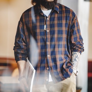 Áo Sơ Mi Caro Tay Dài Dáng Rộng Phối Túi Dây Rút Trẻ Trung Phong Cách retro Cho Nam