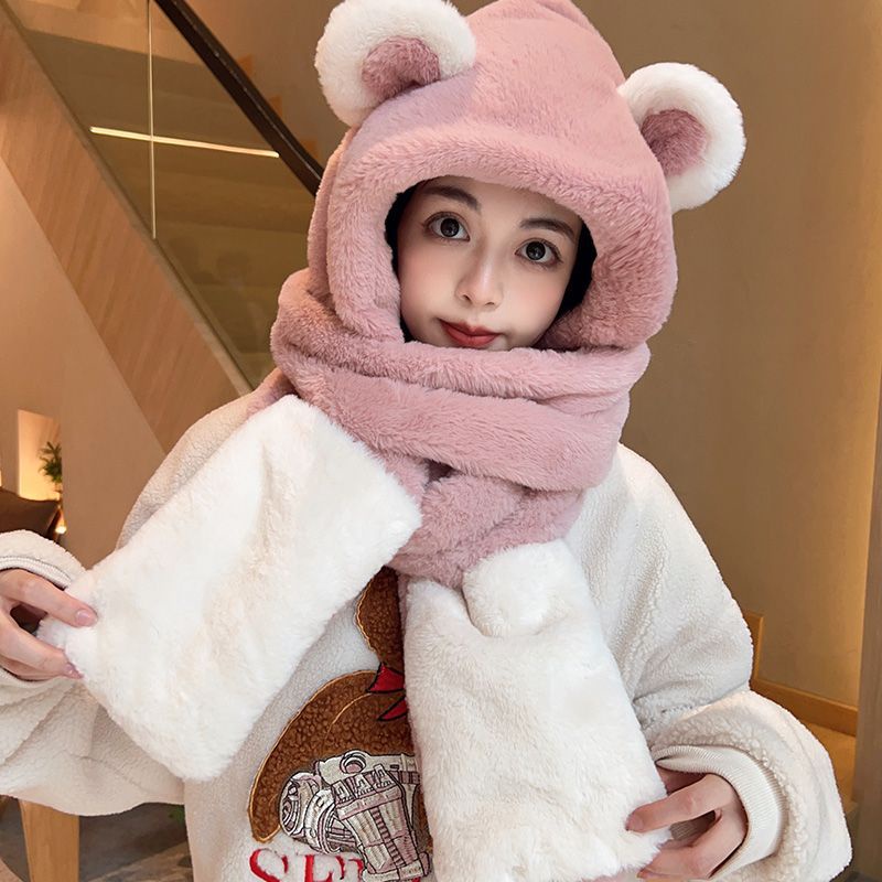 PVN62053 Khăn bông kèm mũ tai gấu hàng quảng châu chất len lông mịn cao cấp T2