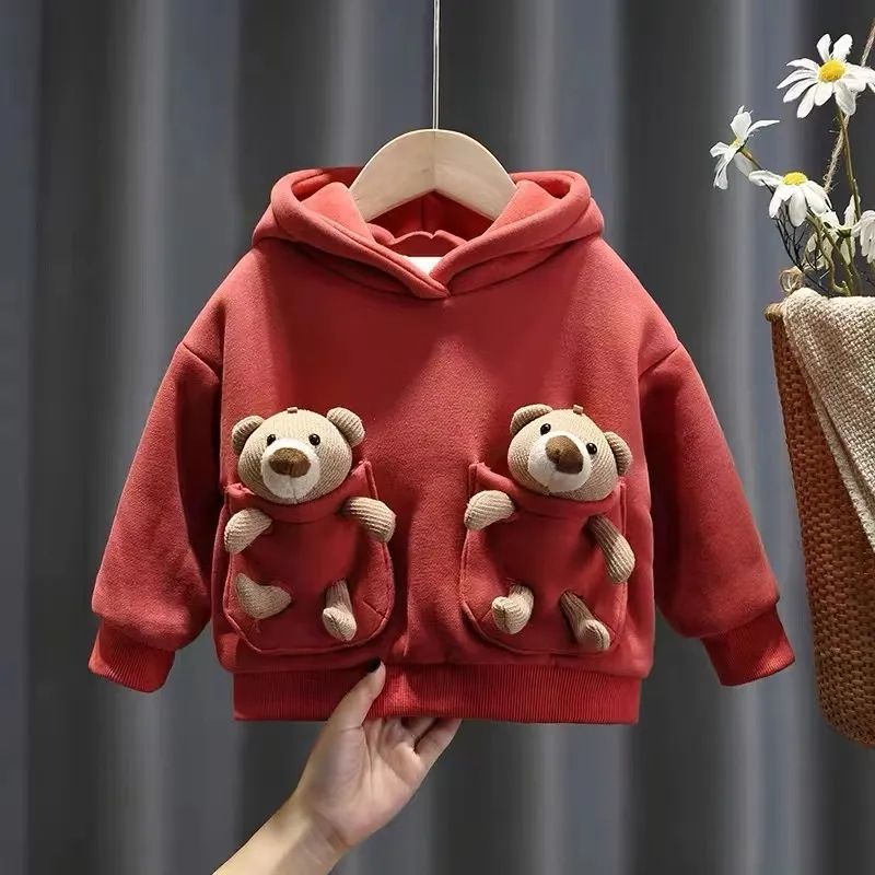 Áo Nỉ Tay Dài Dáng Rộng Có Túi In Hình Gấu Phong Cách Hàn Quốc Thời Trang Thu Đông Mới Cho Bé Gái