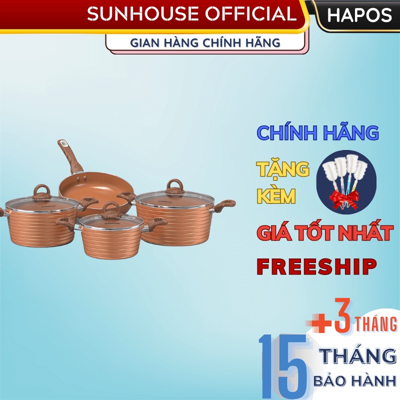 Bộ nồi chảo chống dính ceramic Sunhouse Chính hãng đáy bếp từ SHG2004MCA (SHG2003MCB+SHG1126MCD) - HAPOS OFFICIAL