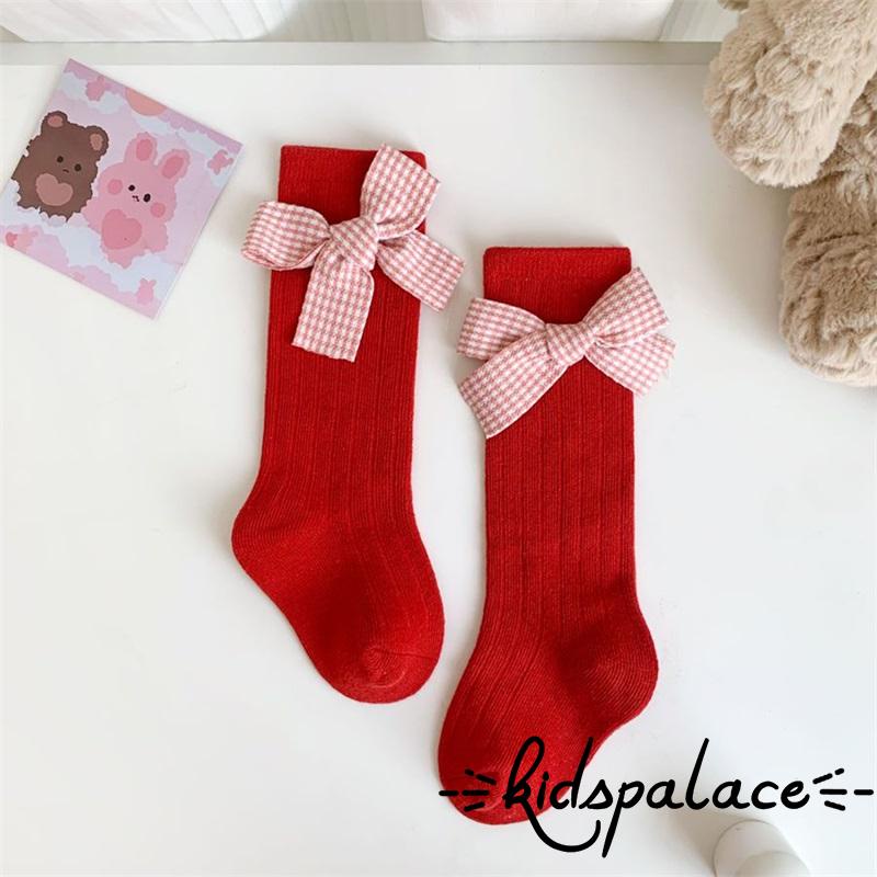 Vớ Dài Qua Gối Mềm Mại Đính Nơ Sọc Caro Thời Trang Giáng Sinh Cho Bé Gái