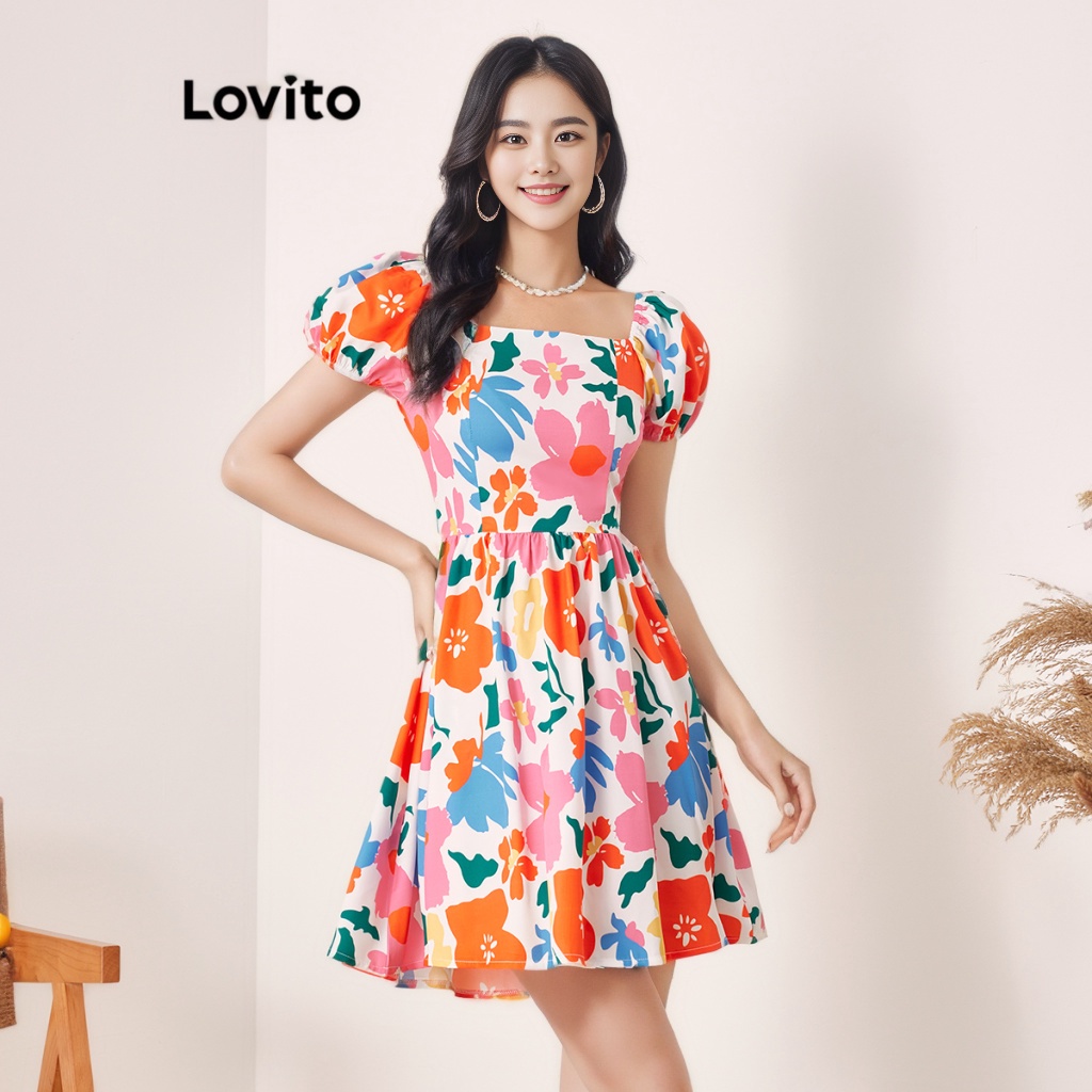 Đầm Lovito phối nơ sau lưng họa tiết hoa nhí phong cách Boho thời trang cho nữ L56ED118 (Nhiều Màu)