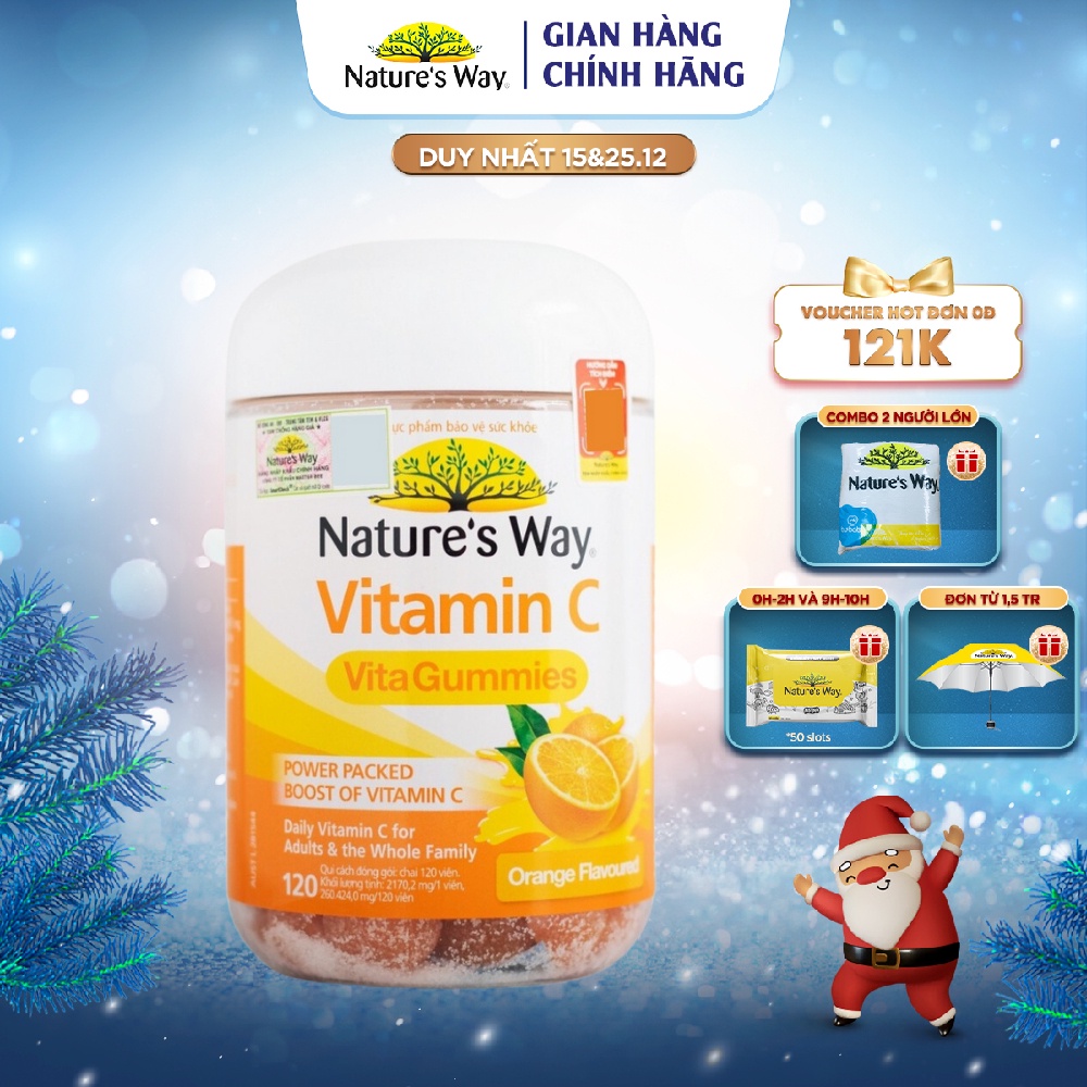 Kẹo Dẻo Vitamin C Nature's way Vitamin C Vita Gummies Giúp Bổ Sung Vitamin C Tăng Cường Và Duy Trì Sức Đề Kháng 120v/h